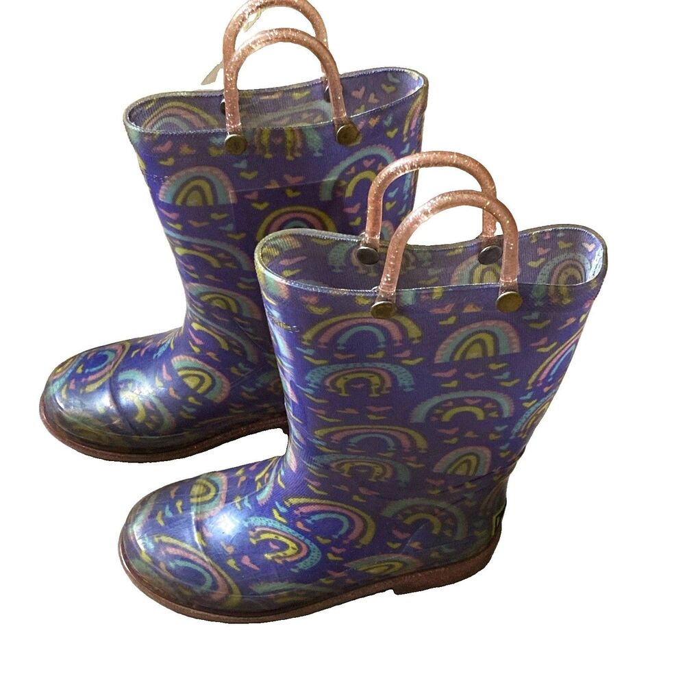 Girls size 11 EU 28 Rain Boots Western Chief Purple Glitter Rainbow Hearts